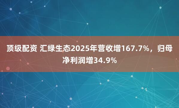 顶级配资 汇绿生态2025年营收增167.7%，归母净利润增34.9%