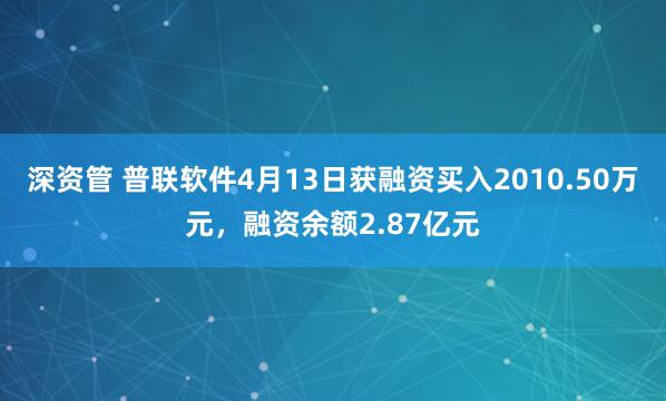 深资管 普联软件4月13日获融资买入2010.50万元，融资余额2.87亿元